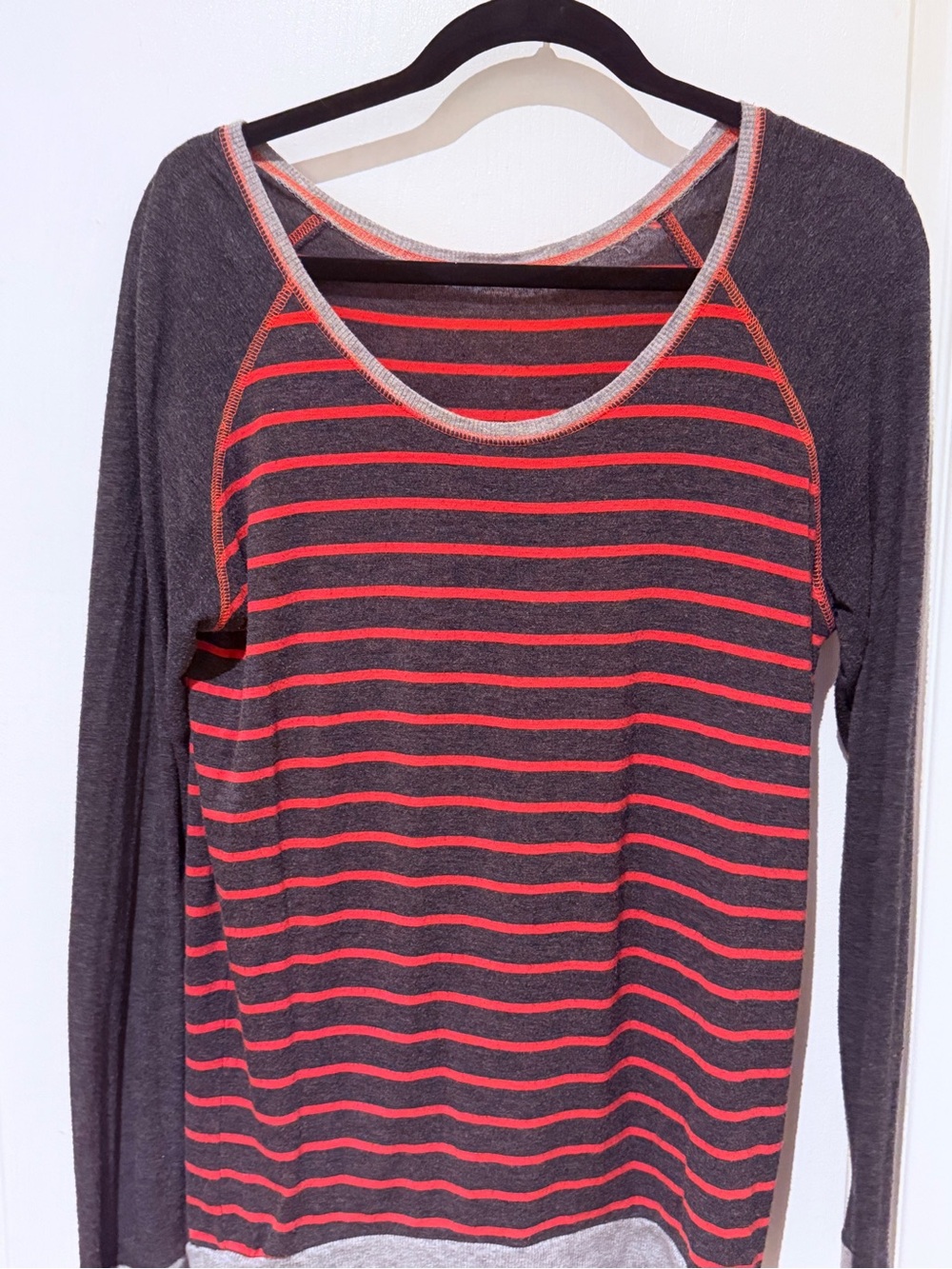 Aeropostale Charcoal Long-Sleeve Top with Coral Stripes